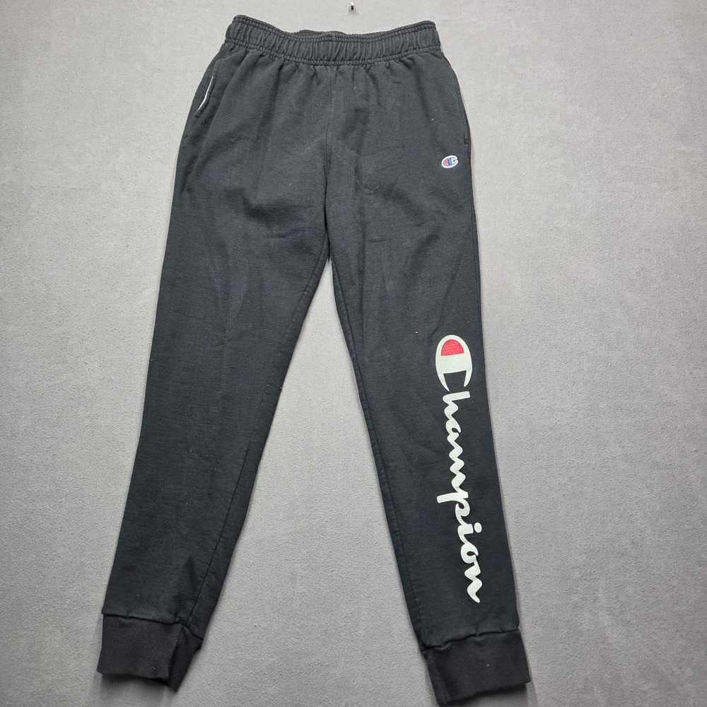 Champion Mens Black Script Logo Fleece Jogger Sweatpants Medium